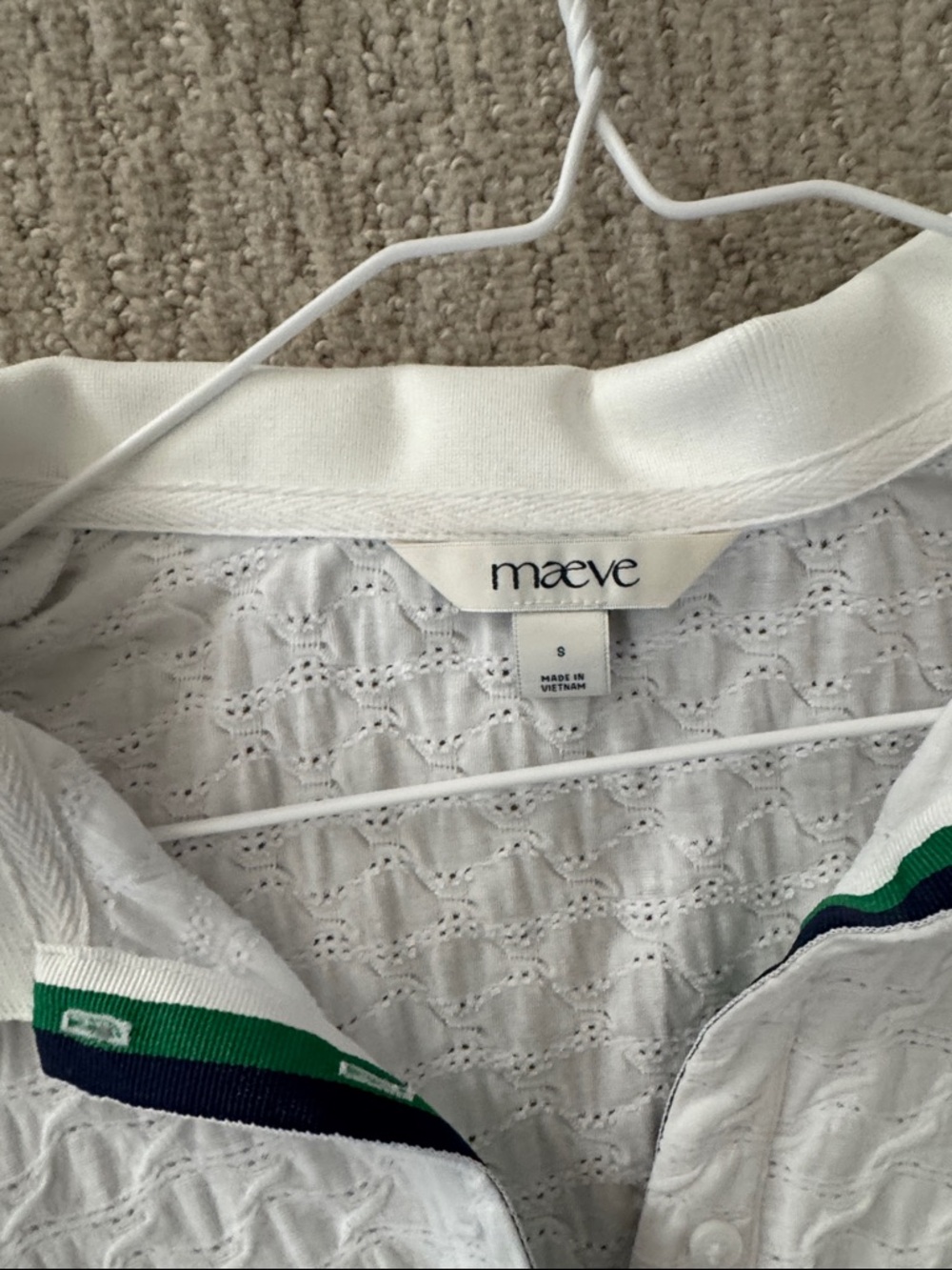 Maeve White Womens Polo Top with Green and Navy Trim - Picture 2 of 3
